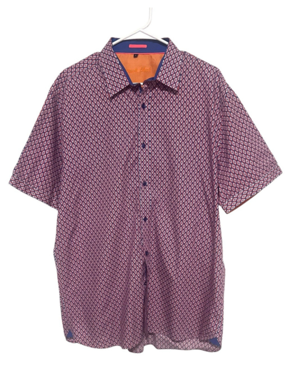 Visconti Black Button Up Shirt Men’s XL Blue Orange Retro Print Short Sleeve